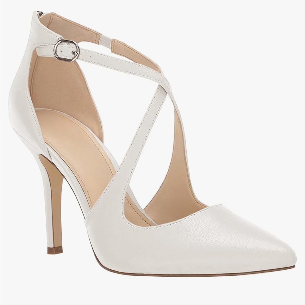 White closed-toe pumps